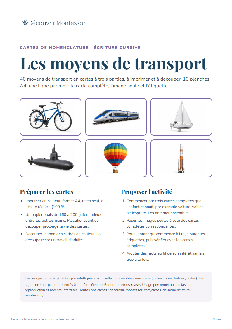 Couverture des cartes « Les moyens de transport »