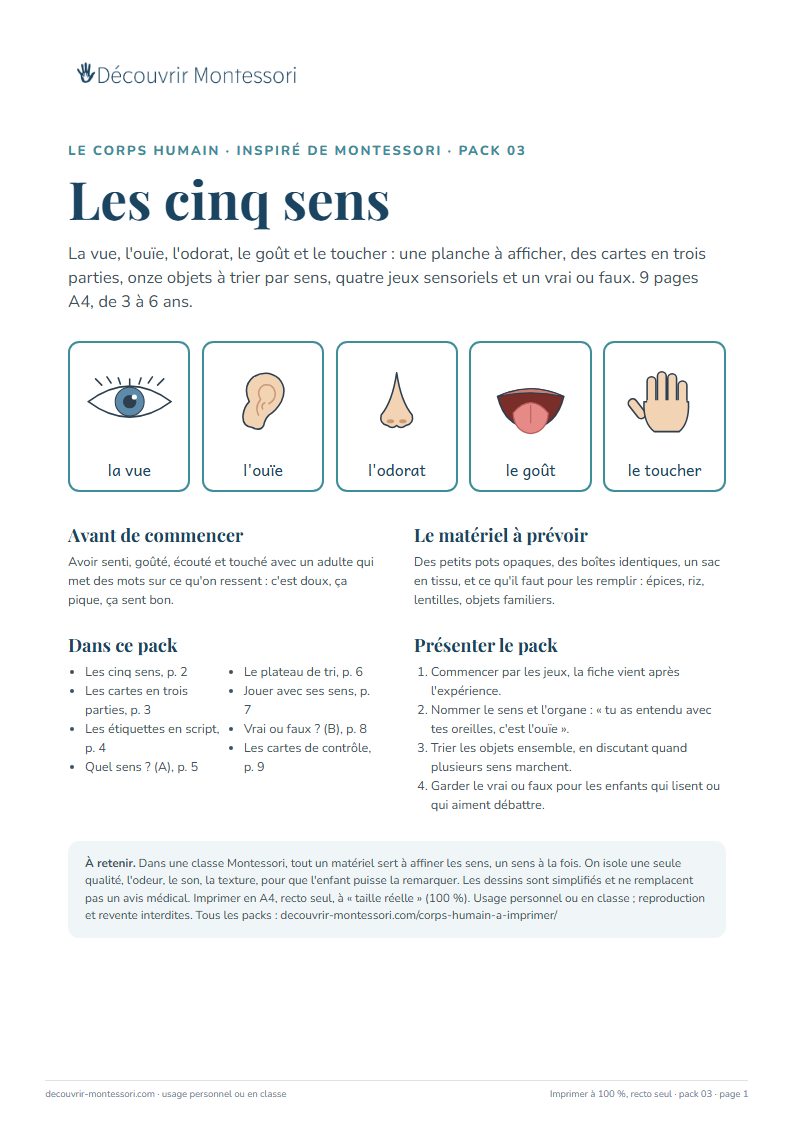 Première page du pack « Les cinq sens »