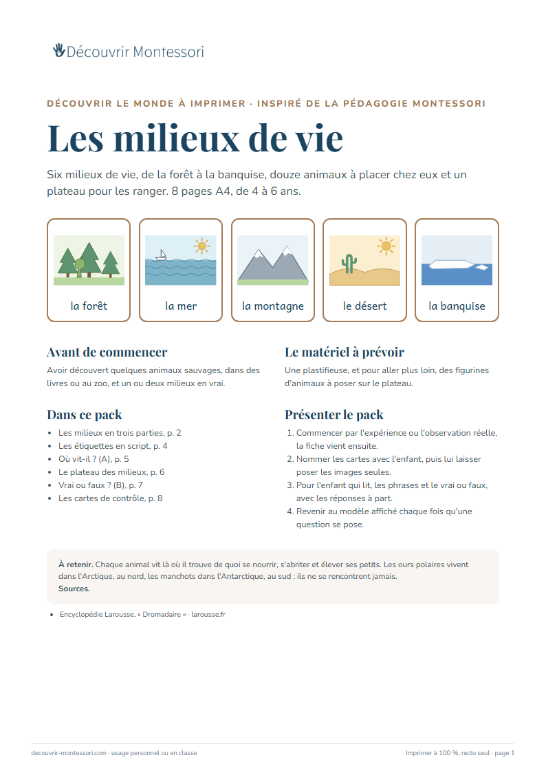 Première page du pack « Les milieux de vie »