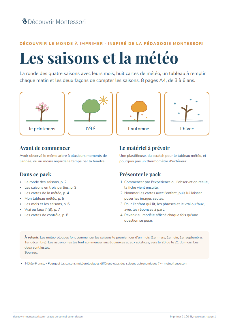 Première page du pack « Les saisons et la météo »
