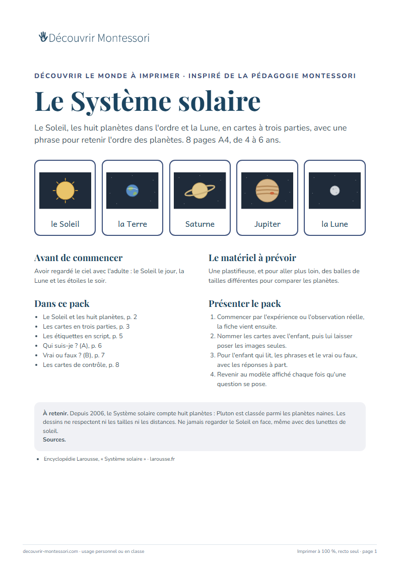 Première page du pack « Le Système solaire »