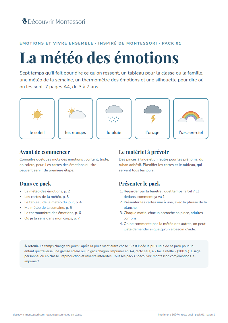 Première page du pack « La météo des émotions »