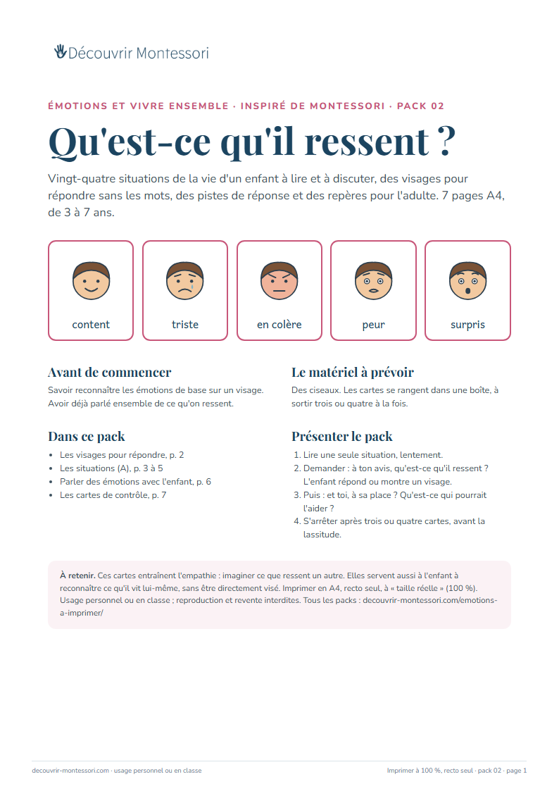 Première page du pack « Qu'est-ce qu'il ressent ? »