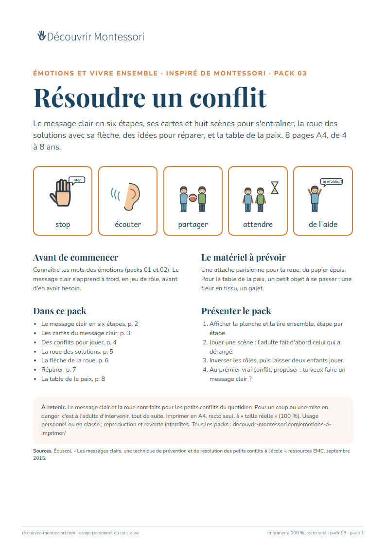 Première page du pack « Résoudre un conflit »