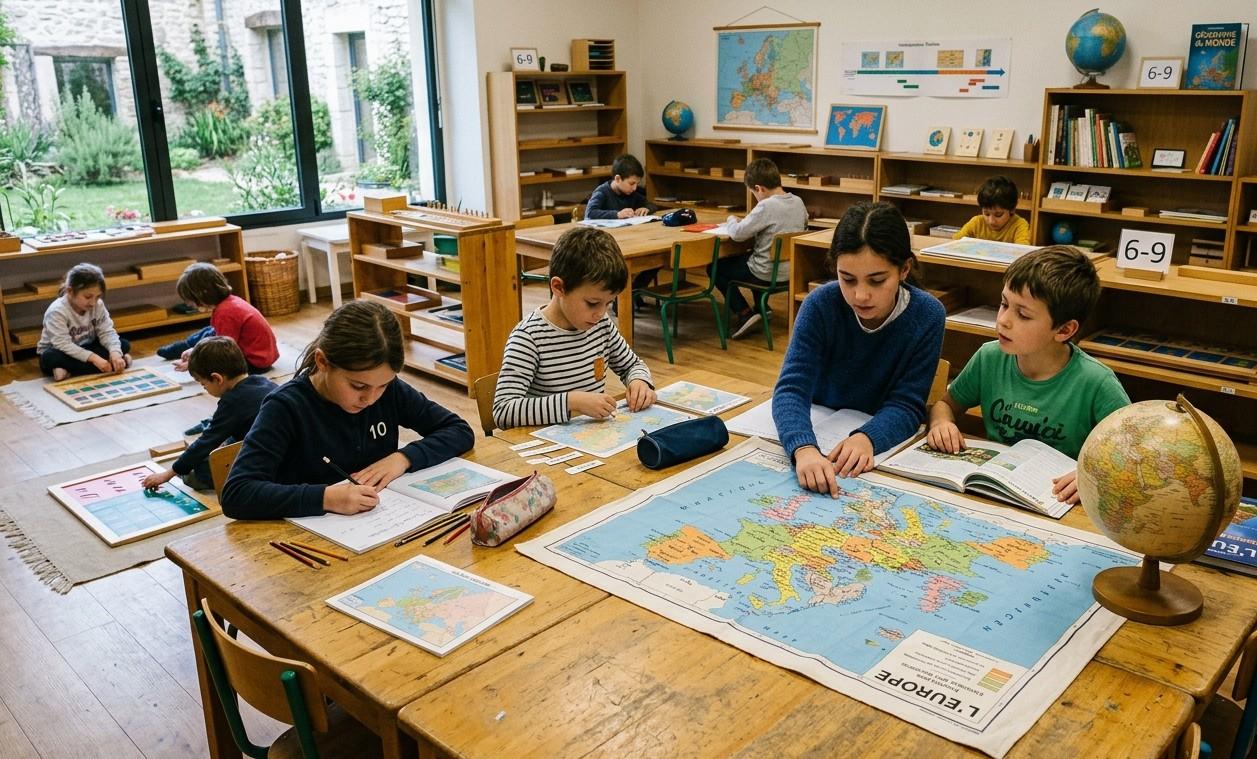 Petites tables et chaises basses dans une ambiance Montessori