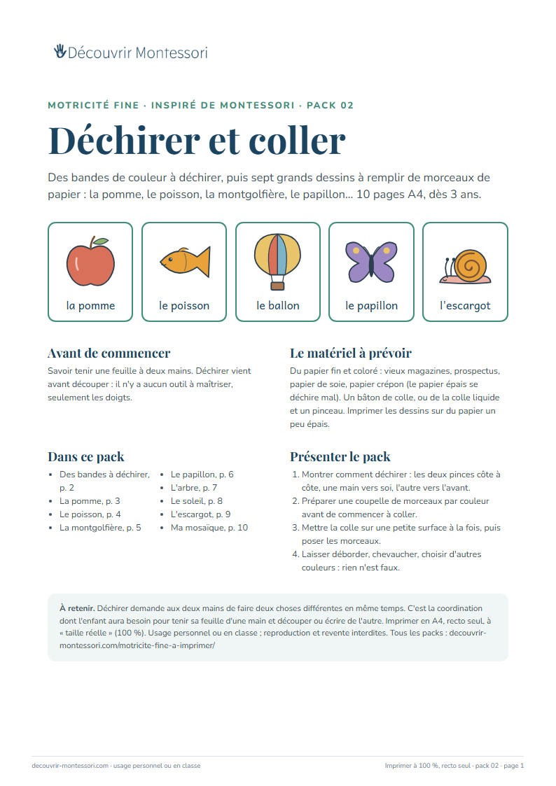 Première page du pack « Déchirer et coller »