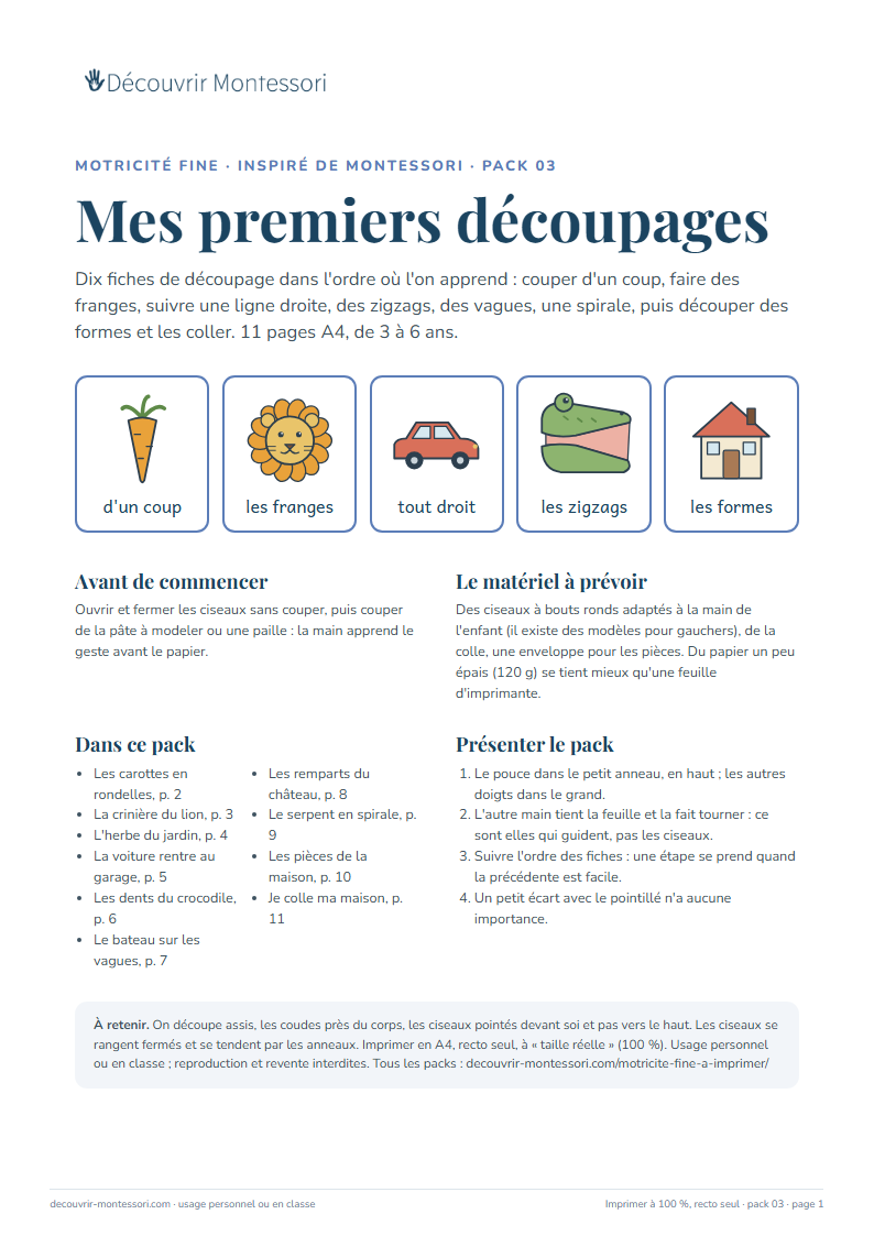 Première page du pack « Mes premiers découpages »