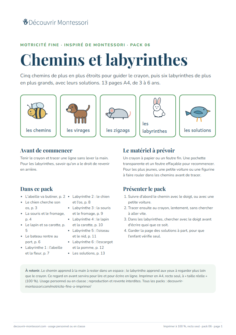 Première page du pack « Chemins et labyrinthes »