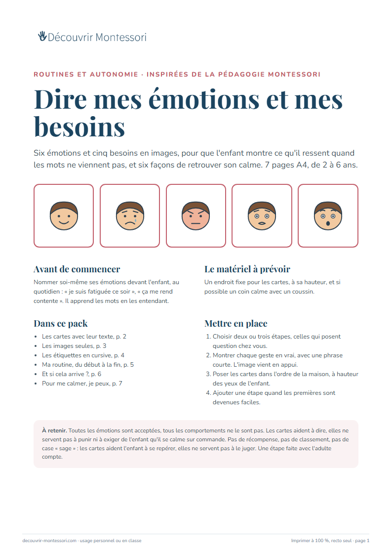 Première page du pack « Dire mes émotions et mes besoins »