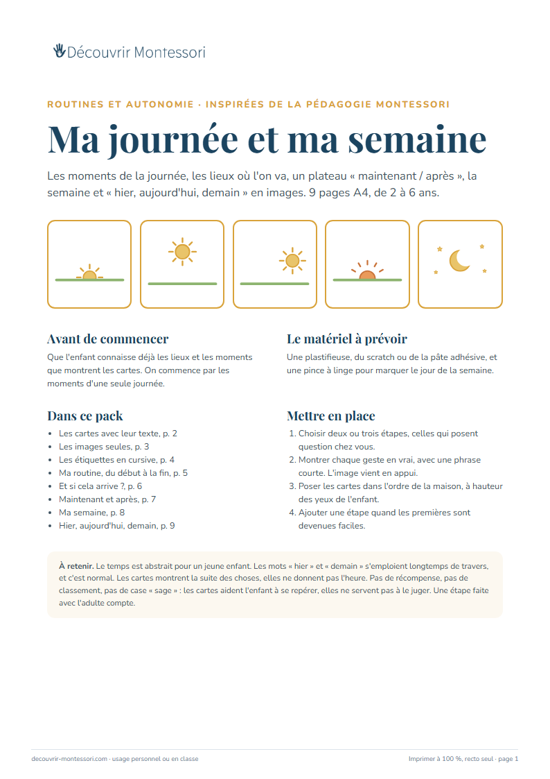 Première page du pack « Ma journée et ma semaine »