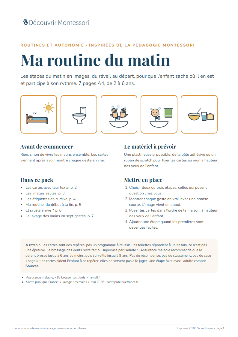 Première page du pack « Ma routine du matin »
