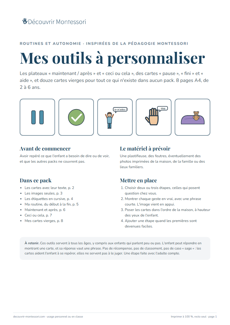 Première page du pack « Mes outils à personnaliser »