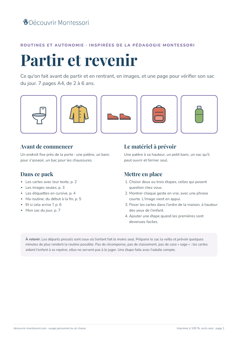 Première page du pack « Partir et revenir »