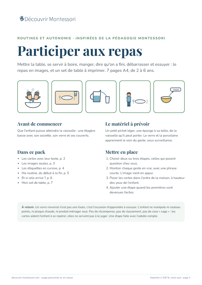 Première page du pack « Participer aux repas »