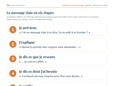 Une page du pack « Résoudre un conflit »
