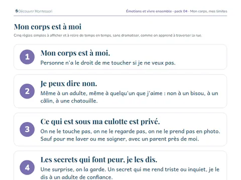 Une page du pack « Mon corps, mes limites »