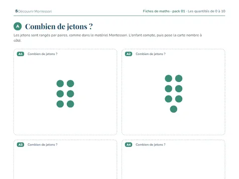 Une page d'exercices du pack de maths 01 « Les quantités de 0 à 10 »