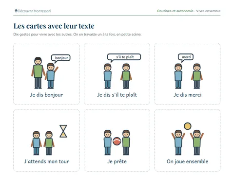 Une page de cartes du pack « Vivre ensemble »