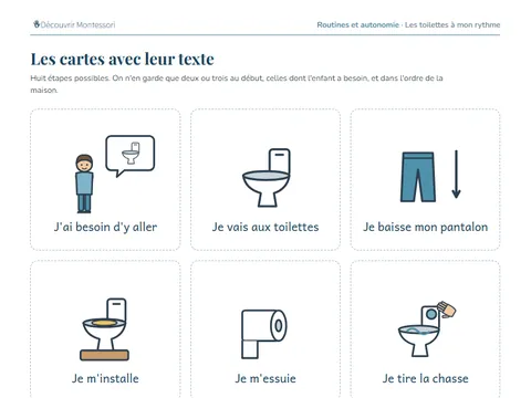 Une page de cartes du pack « Les toilettes à mon rythme »